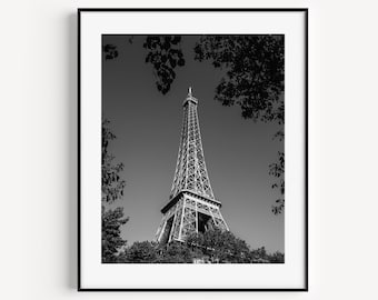 Impression de photographie de la Tour Eiffel, photographie de Paris, affiche Tour Eiffel noir et blanc, grande oeuvre d'art murale, décoration d'intérieur en Français, décoration de Paris