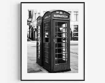 British Phone Booth, London Photography, Black and White London Poster, Large Wall Art, London Art Print, England Decor, Minimalist Wall Art