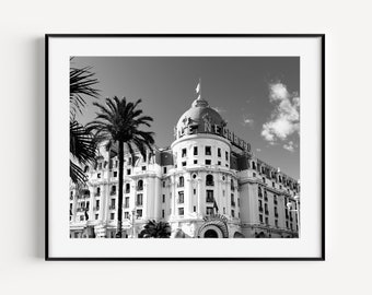 Hotel Negresco Nice France, Black and White French Riviera Print, Cote d'Azur Travel Photography, South of France Wall Decor for Living Room