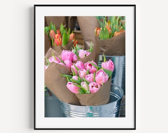 Pink Tulips Flower Market Print, Botanical Art, Flower Photography, Pink Nursery Wall Decor, Floral Wall Art for Living Room or Girls Room