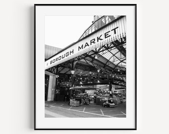 Borough Market, Black and White London Photography, England Wall Decor, Architecture Print, Large Wall Art, Modern Kitchen Wall Art