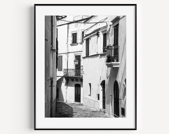 European Alleyway Print, Black and White Europe Travel Photography, Neutral Gallery Wall Art, Minimalist Wall Decor for Living Room