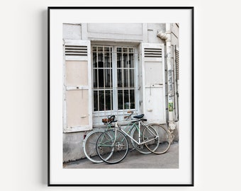 Neutral Bike Print, Montmartre Paris Street Photography, Bicycle Wall Decor, Europe Travel Poster, Minimalist Wall Art, Cycling Poster