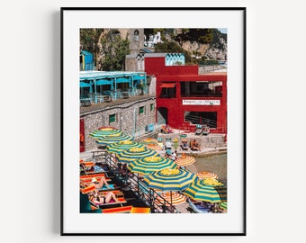 Capri Italy, Amalfi Coast Beach Umbrellas, Italian Beach, Mediterranean Beach, Italy Travel Photography, Coastal Wall Art for Living Room