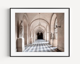 Palace of Versailles Hallway Print Paris Travel Photography, Neutral Wall Decor, French Home Decor, Large Wall Art for Office or Living Room