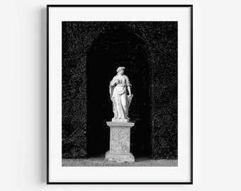 Palace of Versailles Gardens Statue Print, Black and White Paris Photography, Glam Wall Art, Girls Room Decor, France Gallery Wall Print