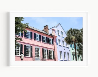 Rainbow Row Charleston Battery Print, Charleston SC Photography, Pastel Travel Photography, South Carolina Wall Art, Charleston Home Decor