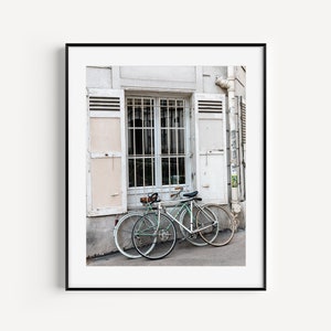 Neutral Bike Print, Montmartre Paris Street Photography, Bicycle Wall Decor, Europe Travel Poster, Minimalist Wall Art, Cycling Poster image 1