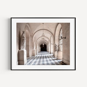 Palace of Versailles Hallway Print Paris Travel Photography, Neutral Wall Decor, French Home Decor, Large Wall Art for Office or Living Room