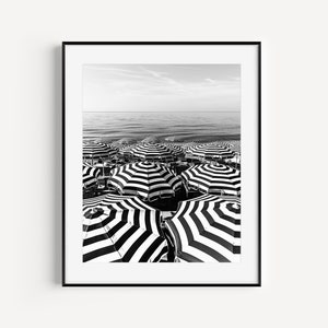 Beach Umbrella Print, Black and White Beach Photography, Nice France Wall Art, Cote DAzur Poster, Wall Decor for Beach House