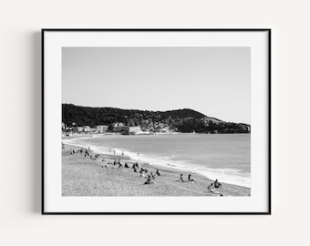 South of France Beach Print, Black and White French Riviera, Coastal Wall Art, Travel Poster Print, French Photography Print, Neutral Beach