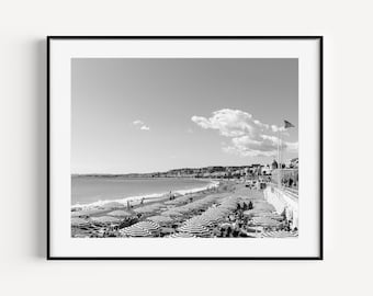 Black and White Beach Photography, Beach Umbrella Print, French Riviera, Nice France, Aerial Beach Print Umbrella, Cote D'Azur, Wall Decor