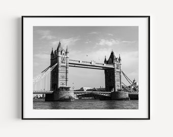 London Tower Bridge, Black and White London Travel Photography, UK Home Decor, London Gift, Large Wall Art for Office Decor or Living Room