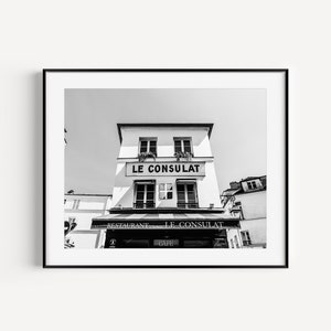 Paris Cafe Le Consulat Montmartre, Black and White Travel Photography, French Restaurant, Paris Cafe Street Wall Art, Wall Decor for Kitchen