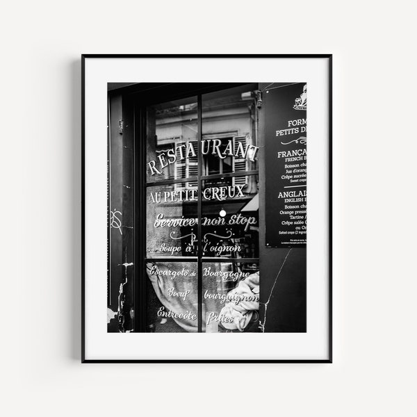 Paris Cafe, Black and White Paris Travel Photography, French Restaurant, Paris Cafe Street Art, Minimalist Wall Decor for Kitchen Wall Art