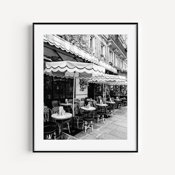 French Cafe Print, La Favorite Saint Paul, Black and White Paris Cafe, Travel Photography, French Restaurant Wall Decor for Kitchen Wall Art