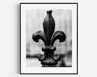 Fleur de lis French Quarter Print, Black & White New Orleans Wall Art, NOLA Travel Photography, Big Easy, Minimal Wall Art for Gallery Wall