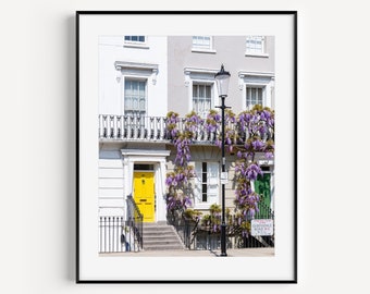 Purple Wisteria London Photography, Notting Hill Door Poster, Spring Wall Art, London in Bloom Wall Decor, Girly Wall Art, Colorful Houses