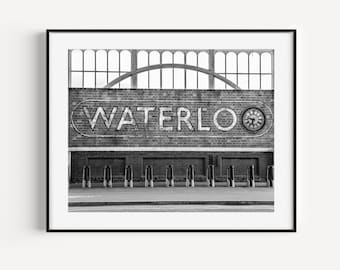 Waterloo Train Station, London Underground Poster, Tube Station Sign Black and White London Photography Print Travel Poster London Transport