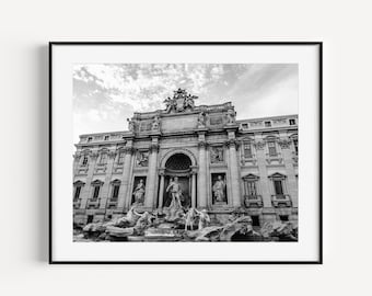 Trevi Fountain, Black and White Rome Wall Art, Architecture Print, Italy Travel Photography, Italian Wall Decor for Office or Living Room