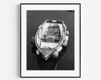 Black and White Wooden Boats, Coastal Wall Decor, Neutral Beach Travel Photography, Nautical Home Decor, Boat Wall Art for Beach House