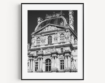 Louvre Museum Paris Photography, Black and White Travel Photography, French Home Decor, Architecture Wall Art for Office of Living Room