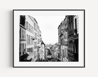 Paris Architecture Print, Montmartre, Black and White Travel Photography, Europe Streets, French Wall Decor, Travel Poster, Gallery Wall Art