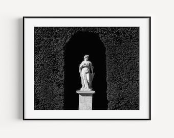 Palace of Versailles Gardens Statue Print, Black and White Paris Photography, French Wall Decor, Travel Poster, Large Minimalist Wall Art