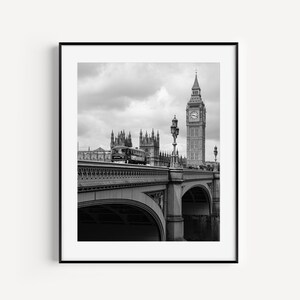 Big Ben Poster, Westminster Bridge, Black and White London Photography, Travel Wall Decor, Architecture Print Minimalist Wall Art Home Decor