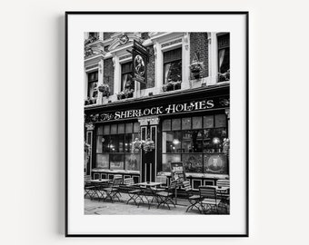 Sherlock Holmes Pub London Photography, English Pub Wall Decor, British Tavern, London Pub Print, Black and White Bar Wall Art for Kitchen