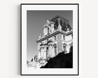 Louvre Museum Print, Black and White Paris Photography Print, Architecture Wall Art, Europe Travel Poster, Minimalist Wall Art, Office Decor