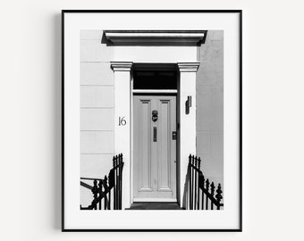 Black and White Door Print, Notting Hill, Travel Poster, London Photography, Front Door Photography, Minimalist Wall Art, Large Wall Decor