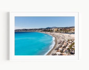 French Riviera Beach Print, Nice France Art, South of France Travel Photography, Mediterranean Sea, Cote D'Azur Wall Decor for Living Room