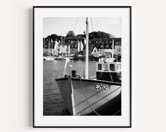 Boat Print, Black and White Nautical Print, Boat Marina, Beach Poster, Preppy Wall Decor, Minimalist Wall Art, Coastal Home Decor