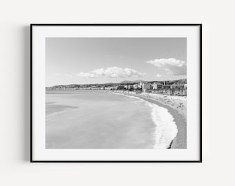 South of France Coastal Wall Art, Black and White Beach Photography, French Riviera Wall Decor, Cote D'Azur Travel Poster, Neutral Beach Art