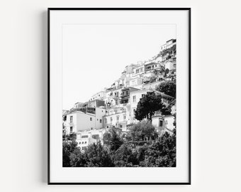 Black and White Amalfi Coast Print, Positano Cliffs, Italy Print, Italian Architecture, Travel Photography, Minimal Wall Art for Living Room