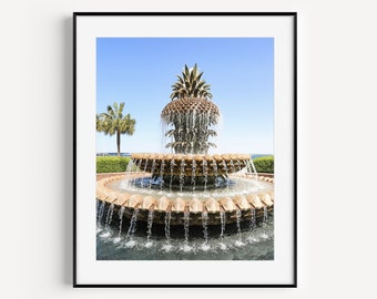 Charleston Pineapple Fountain Print, Charleston South Carolina Photography, Travel Photography, Coastal Wall Art for Living Room or Office