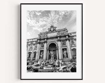 Trevi Fountain, Black and White Rome Wall Art, Architecture Print, Italy Travel Photography, Italian Wall Decor for Office or Living Room