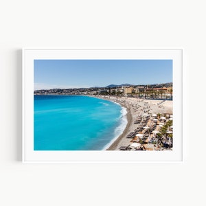 French Riviera Beach Print, Nice France Art, South of France Travel Photography, Mediterranean Sea, Cote D'Azur Wall Decor for Living Room
