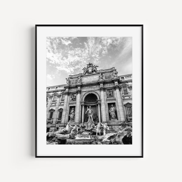 Trevi Fountain, Black and White Rome Wall Art, Architecture Print, Italy Travel Photography, Italian Wall Decor for Office or Living Room