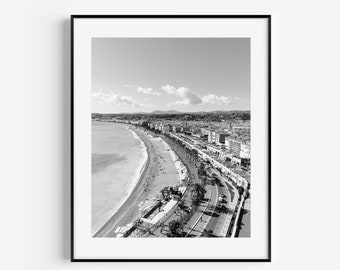 Black and White Nice France Skyline, South of France, French Riviera, Cote d'Azur French Photography, promenade des anglais, Travel Wall Art
