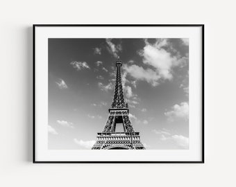 Eiffel Tower Black and White Paris Photography, French Wall Decor, Paris Gift for Francophile, Travel Poster, Cityscape, Minimal Wall Art