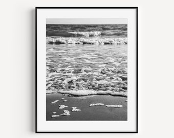 Black and White Beach Photography, Coastal Wall Decor, Ocean Wave Art, Sea Foam, Neutral Beach Print, Large Wall Art, Minimalist Art