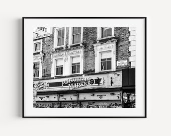 Portobello Road Market Print, Notting Hill, Black and White London Travel Photography, Europe Travel, Large Wall Art, England Home Decor