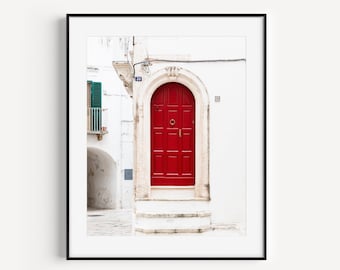 Red Door Art Print, Italian Doorways Wall Art, Puglia Italy Travel Photography, European Doorways, Mediterranean Wall Decor for Living Room