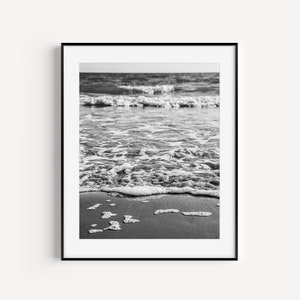 Black and White Beach Photography, Coastal Wall Decor, Ocean Wave Art, Sea Foam, Neutral Beach Print, Large Wall Art, Minimalist Art