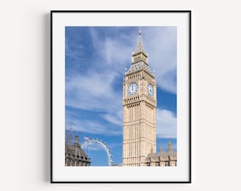 Big Ben Poster, London Eye, London Photography, Europe Travel Poster, England, Architecture Print, Large Wall Art, Office Wall Decor