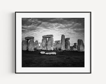 Stonehenge Print, Black and White England Photography, Salisbury United Kingdom, Architecture Wall Art, Europe Travel Poster, Minimalist