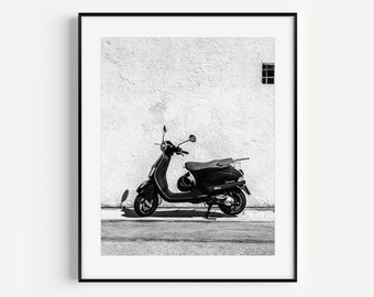Black and White Italian Vespa Wall Art, Rome Italy Gift, European Scooter, Travel Photography, Minimalist Wall Decor for Living Room or Dorm