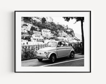 Amalfi Coast Digital Download, Black and White Italian Car Printable, Italian Riviera Travel Photography, Italy Wall Decor for Living Room